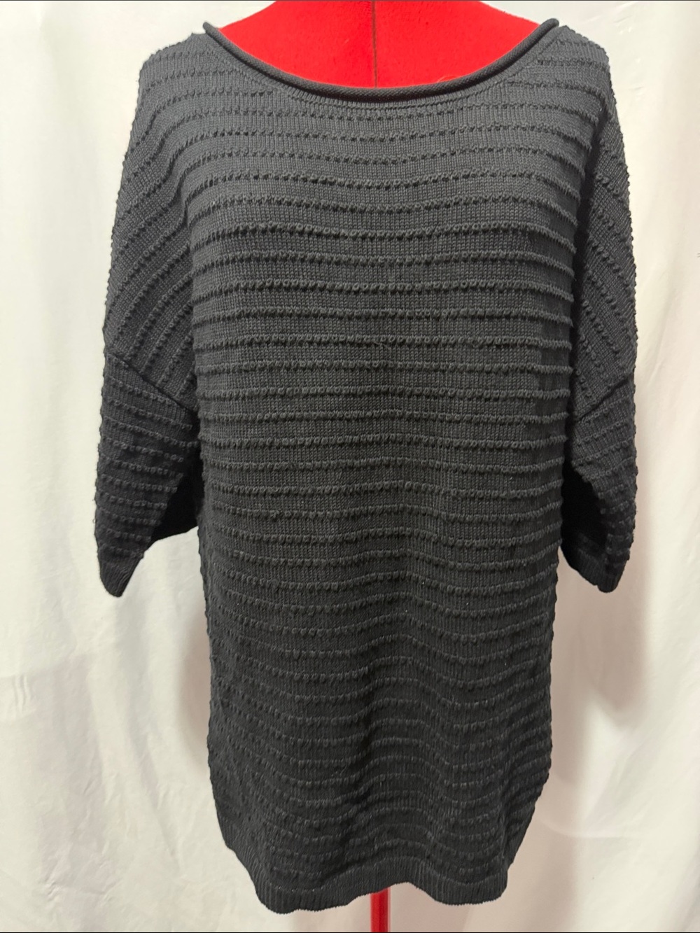Black Textured Knit Dolman Sweater